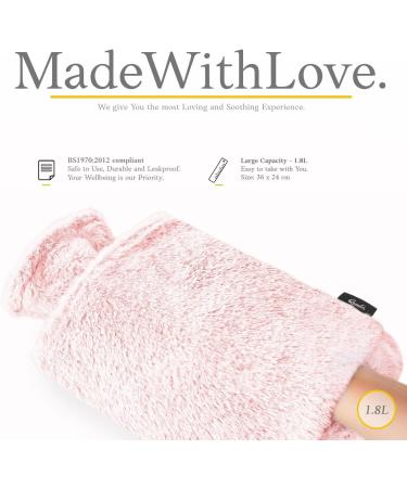 Qomfor Hot Water Bottle with Fluffy Faux Fur Cover - 1.8L Large - Pink | Pain Relief for Neck, Shoulders, Hands, Feet - Cosy Nights - Buy Online on GoSupps.com