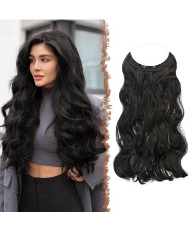 Feshfen Invisible Hair Extensions Secrets Hair extensions with wire darkest brown synthetically adjustable curly hair long corrugated secret hair part for women 50cm 50 cm-h01 darkest brown-h01 - Buy Online on GoSupps.com