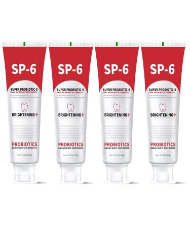 4PCS SP-6 Probiotic Whitening Toothpaste Enhanced Formula with 6 Probiotics for Teeth Whitening and Gum Health Enamel-Safe Fluoride-Free Fresh Mint Flavor Ultra whitening and Fresh Breath