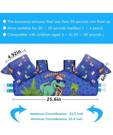 Chriffer Kids Swim Vest Life Jacket for 22-66lbs Toddler | Shoulder Harness Arm Wings | Boy/Girl Floaties for 2-7 Years | Baby B-Big Dinosaur - Buy Online on GoSupps.com