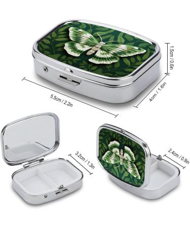Pill Box White Moth Print | 2 Compartment Medicine Organizer | Portable Decorative Metal Pill Case for Pocket & Purse - Shop Internationally - Buy Online on GoSupps.com