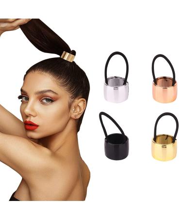 4 PCS Ponytail Holder Hair Cuff Elastic Scrunchies Glitter Hair Ties Gothic Punk Elastic Hair Accessories Plastic Ponytail Holder Cuffs for Women Girls (Gold  Silver  Rose Gold  and Black)