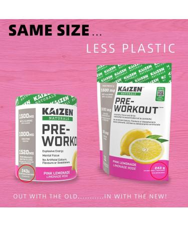 Kaizen Naturals Pre-Workout Pink Lemonade 243g Pouch - Buy Online on GoSupps.com