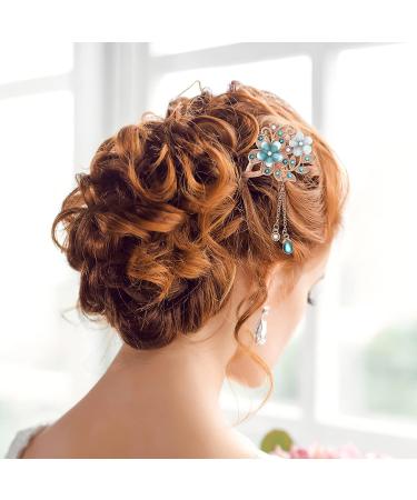 FRCOLOR Rhinestone Hair Stick Hairpin - Blue Chinese Hair Chopsticks for Women and Girls - Buy Online on GoSupps.com