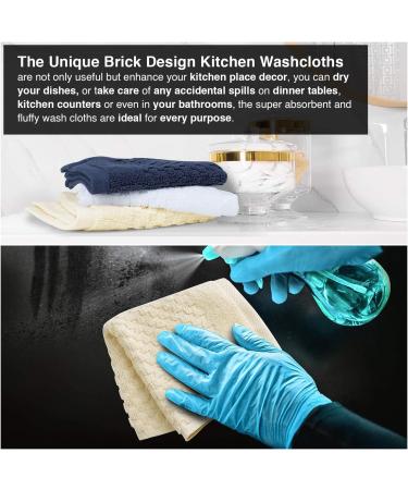 AR LINENS 100% Cotton Wash Cloth Pack of 12 - Soft Face Towel Set | Natural Ring Spun Cotton | 12x12 inches | Brick Design Navy, White & Beige | Bathroom Essentials - Buy Online on GoSupps.com