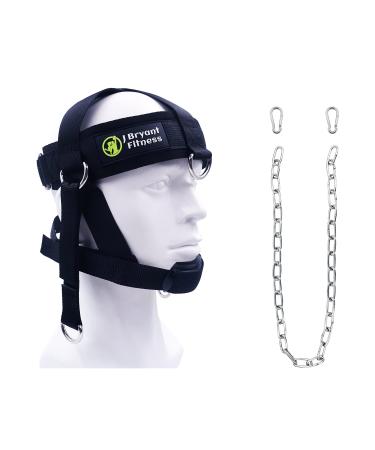 J Bryant Neck Harness Head Weight Lifting with Chain Adjustable Strap Neck Exercise Equipment Black-M(20"-23")