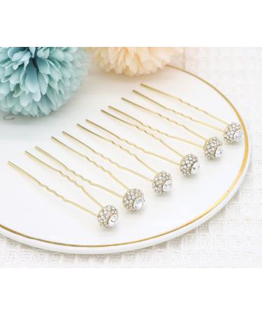 Ammei Headpiece Bridal Hair Pins Set Of 6 Bobby Pins Style With Sparkly Rhinestone For Wedding Parties (Gold)