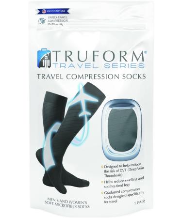 Truform Travel Compression Socks for Men & Women - 15-20 mmHg Knee High Black Large (1 Pair) - Optimal Comfort for International Shipping - Buy Online on GoSupps.com