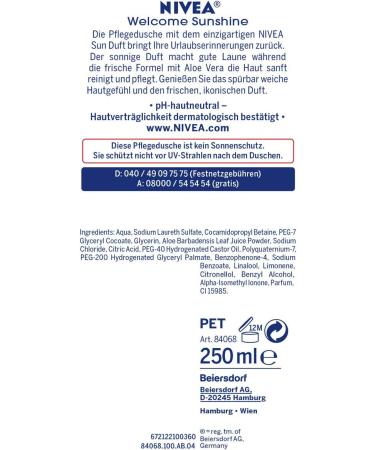 Nivea Care Shower Love Sunshine Refreshing Shower Gel With Aloe Vera pH Skin-friendly Shower with Original Nivea Sun Fragrance 250 ml - Buy Online on GoSupps.com