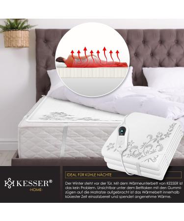 Kesser 150x80cm Heat Under Bed Blanket with Remote Control | Soft Fleece Heating Pad | 3 Temperature Levels | Auto Switch-Off | Ideal for Mattress Heating - White Pattern - Buy Online on GoSupps.com