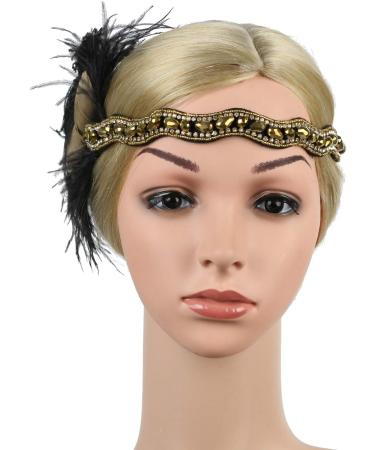 1920s Flapper Headband Vintage Feathers Fascinator Artificial Crystal Tiara Fancy Dress Headwear Wavy Shaped Headband Novelty Hair Jewellery Halloween Easter Headwear for Women Black - Buy Online on GoSupps.com