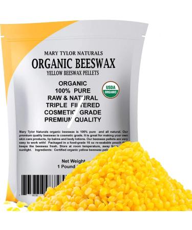 Organic Yellow Beeswax Pellets 1lb - USDA Certified Premium Cosmetic Grade Wax for DIY Lip Balm, Body Creams, Lotions - Mary Tylor Naturals - Buy Online on GoSupps.com
