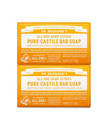 Dr. Bronner's - Pure-Castile Bar Soap (Citrus 5 ounce 2-Pack) - Made with Organic Oils For Face Body and Hair Gentle and Moisturizing Biodegradable Vegan Cruelty-free Non-GMO Citrus 5 Ounce (Pack of 2)