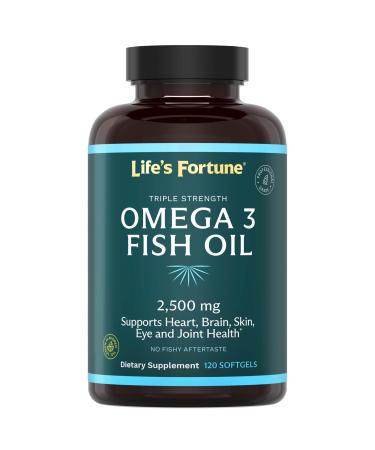 Life's Fortune Fish Oil Omega 3 Concentrate Supplement 2500 mg 120 Softgels High Potency EPA & DHA Fatty Acid - Heart Brain Skin Joints - Non GMO 120 Count (Pack of 1)