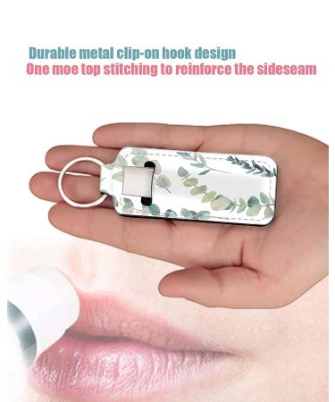 Mini Lipstick Holder Keychain with Neoprene Sleeve - Green Leaf Eucalyptus Floral Design | Travel Lip Balm Holder for Birthday Gift - Buy Online on GoSupps.com