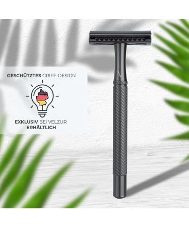 Buy Velzur Razor Plane Set - 5 Blades Travel Bag Stainless Steel Plastic-Free Unisex | Premium Safety Razor in Anthracite - Buy Online on GoSupps.com