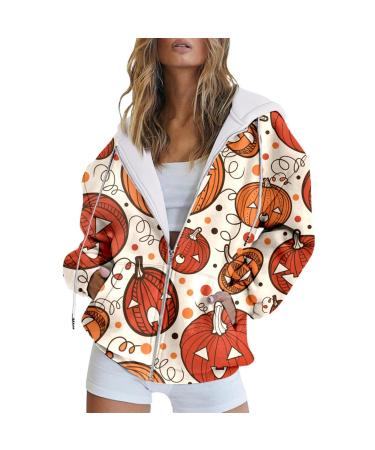 Halloween Costumes Autumn Fashion Pumpkin Bat Hooded Sweatshirt Long Sleeve Pocket Zipper Hoodies Women with N 3X-Large