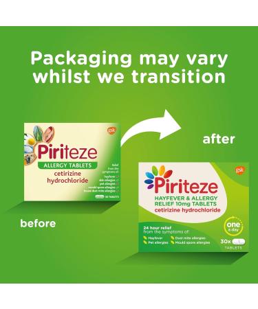 Piriteze Allergy Relief Tablets 24-Hour Max Strength Cetirizine Antihistamine - 7 Tablets - Buy Online on GoSupps.com