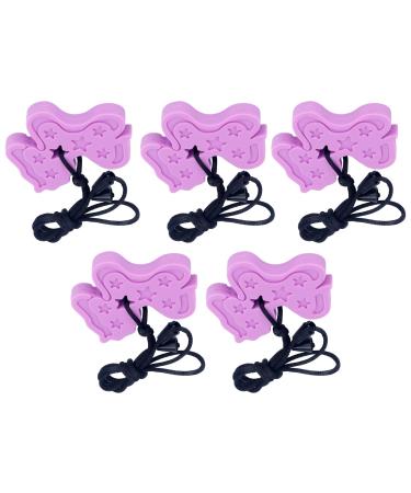Pendant Chewy Teether Relieve Swelling Sensory Chew Necklace Skin Friendly 5pcs Prevent Sucking Fingers for Daily Use (Purple)