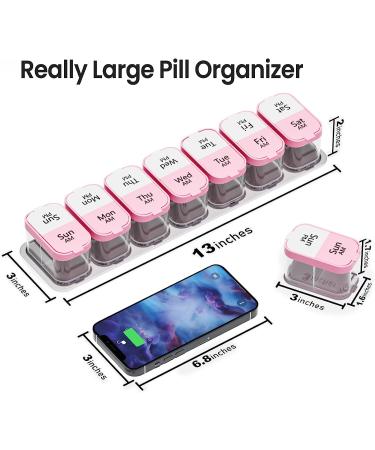 Extra Large Smart XL Pill Organizer - 7 Day AM PM Pill Box - Pink - Buy Online on GoSupps.com