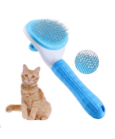 Cat Grooming Brush, Pets Slicker Brushes Dogs Self Clean Brush for Shedding One Button Removes Loose Undercoat Mats Tangled Hair Grooming Brush for Pet Massage-Self Cleaning (Blue)