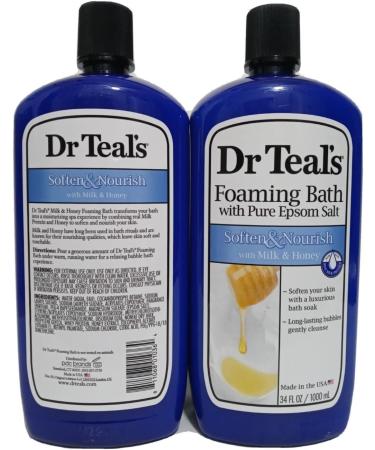 Dr Teal's Foaming Bath Variety Gift Set - 2 Pack 34oz - Soften, Nourish, Glow & Radiance - Milk & Honey, Vitamin C & Citrus - Epsom Salt, Essential Oils - Relieve Aches, Stress - Buy Online on GoSupps.com