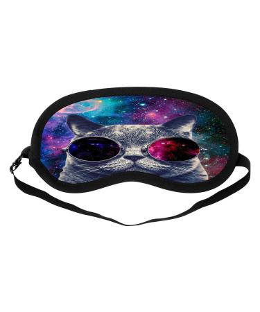 Dazhi Customized Image Glasses Cat Sleep Mask Soft Comfort 100% Cotton Blindfold Block Out Light Sleep Eye Mask Adjustable Head Strap for Men/Women/Kids Eye Shade Cover-Black(20x10 cm)