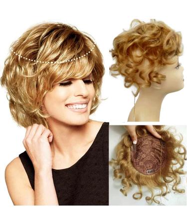 EREE HAIR 10Inch Short Curly Hair Topper Clip in Hair Topper Top Hairpieces Topper Human Hair Extensions Wiglet Topper Hair Piece for Women with Thinning Hair Strawberry Blonde Color