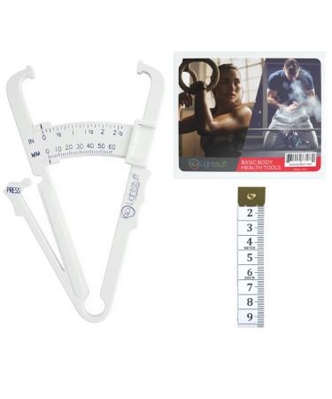 Lightstuff Basic Body Health Tools - Fat Caliper Plus Body Tape Measure - Check Your Fat Percentage and Body Measurements at Home Without Anyone's Help - Body Fat Charts and Instructions Included