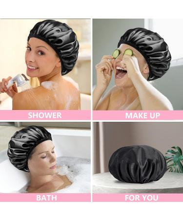 Black G.traveller Large Triple Layer Terry Cloth Shower Cap | 100% Waterproof Microfiber Bonnet for Women | Reusable & Silky Satin Lining - Buy Online on GoSupps.com