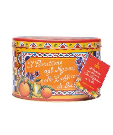 Fiasconaro Panettone, Citrus Candied Fruit Saffron in Limited Edition Dolce & Gabbana Collectible Tin, Exclusive For The Holiday, Italian Cake Dessert Bread ,1000 Gram (35.3 Ounce)