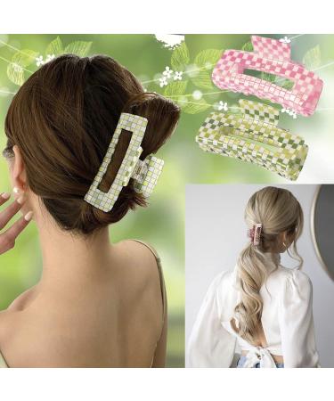 Checkered Hair Clips Set - Large Claw Clips for Thick Hair - Y2K Rectangle Claw Clip Duo - 90s Pink + Green Checkerboard Design - Buy Online on GoSupps.com