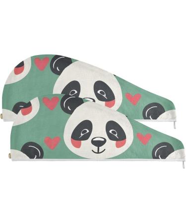 Shop Panda Heart Green Hair Towel 2 Pack | Super Absorbent Quick Dry Hair Turbans for Women & Girls - Buy Online on GoSupps.com