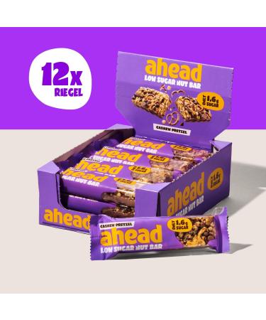 AHEAD Cereal Nut Bars 70% less Sugar* | Chocolate coated Keto Bars 0g added sugar - 12x35g - With Cashew Pretzel & Dark Chocolate - Gluten Free Keto Snacks for Diabetics Cashew Pretzel 12 count (Pack of 1) - Buy Online on GoSupps.com