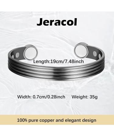 Jeracol Copper Magnetic Bracelet for Women Men - Adjustable Striped Style Bangle with 6 Magnets (3500 Gauss Each) - Includes Jewelry Gift Box - Black - Buy Online on GoSupps.com