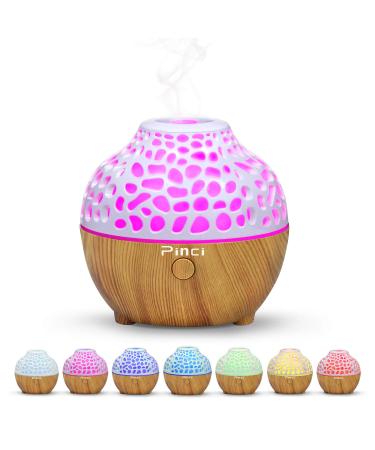 Pinci Essential Oil Diffuser,60ml Portable Mini Aromatherapy Diffusers,Cool Mist Vaporizer Humidifier with USB 7 LED Light Color,Waterless Auto Shut-Off for Girls Home Office Bedroom Travel White+light Wood 60ml 8.7W*8.7L*…