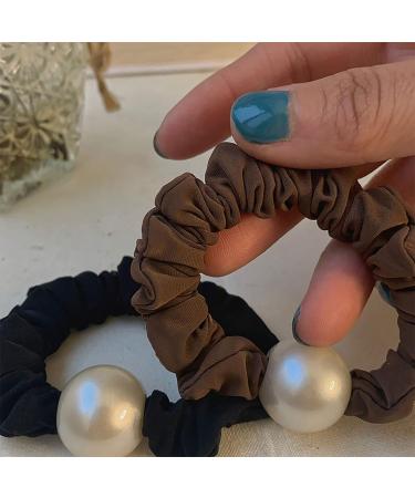 Jseng 6 Pcs Pearl Hair Scrunchies Hair Ties - Elegant Hair Accessories for Long Thick Ponytail - Brown and Black - 3 Styles Included - Buy Online on GoSupps.com