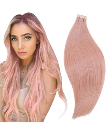 RUNATURE Pink Tape in Extensions Human Hair Pink Tape in Hair Extensions Real Human Hair Colored Tape Hair Extensions Pink Human Hair 14 Inch 20 Gram 14 Inch Tape #Pink