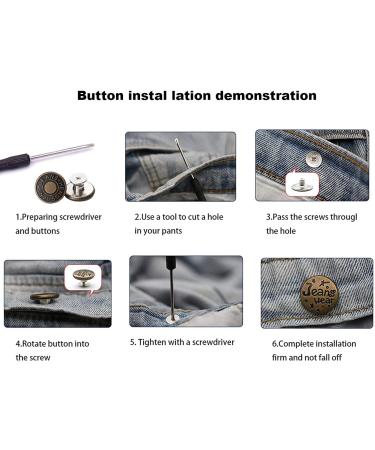 12 Sets 17mm No Sew Instant Jean Buttons - Removable Metal Pants Button Pins for Waist Size Adjustment - Ideal for Cowboy Clothing, Jackets, and Bags - Buy Online on GoSupps.com