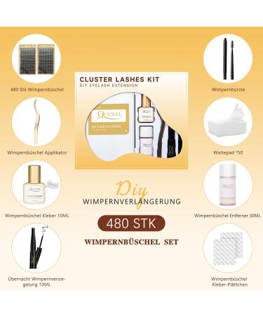QUEWEL 480PCS Eyelash Clusters - DIY Individual Eyelash Extensions Kit with Applicator Adhesive & Remover | Long-Lasting & Travel Ready - Buy Online on GoSupps.com