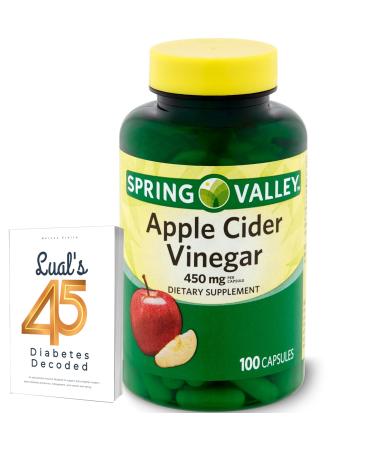 Apple Cider Vinegar 450mg. Spring Valley Apple Cider Vinegar Capsules 450 mg 100 Count Non-GMO Gluten Free Supplement Bundle with Luall's 45 Diabetes Decoded