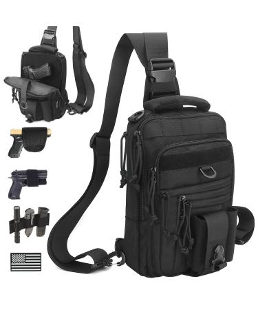Dual Pistol Holster Chest Bag - DegeTMVe Concealed Carry Sling Bag Shoulder Fanny Pack Crossbody Bags Tactical Range Gun Convertible Backpack for Shooting Hunting iPad Black