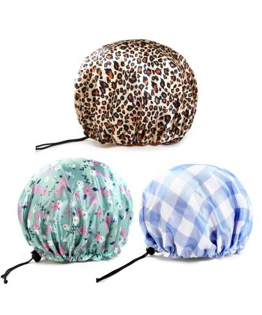 Shower Cap for Women Shower Caps for Women Reusable Waterproof Extra Large Double Layer Bathing Cap Waterproof Exterior EVA Lining Hair Cap for All Hair Lengths Ear Covers for Shower (Adjustable-1)