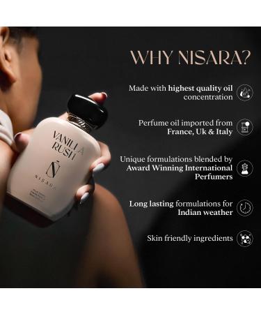 Nisara Vanilla Rush Perfume for Women 100ml | Girl Long Lasting Eau De Parfum | Ambery-Vanilla Fragrance | With Orchid White Floral Amber Musk Wood Patchouli & Vanilla Notes | Premium Perfume | - Buy Online on GoSupps.com