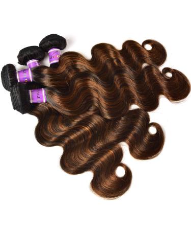 UNICE Brown Highlight Body Wave Human Hair Weave Bundle - Brazilian Remy Hair Ombre Blonde Wavy Weaves - TFB30, 16 18 20 Inch - Buy Online on GoSupps.com