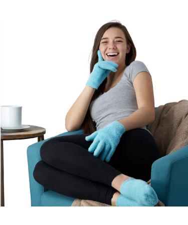 NatraCure Moisturizing Gel Booties & Gloves Set for Dry Hands, Feet, and Skin - Aqua Color - Buy Online on GoSupps.com
