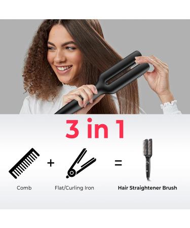 2 in 1 Hair Straightener Brush & Curler - Fast Heating Ceramic Comb Dual Voltage 5 Temp Settings for Global Travel - Buy Online on GoSupps.com