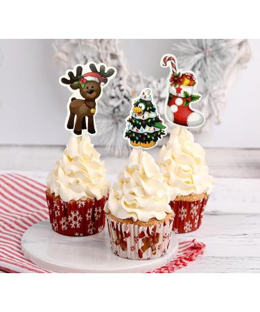 TSJ 24PCS Christmas Cupcake Toppers Picks Cake Dessert Decorations Stick Toothpicks Xmas Party Supplies Christmas a - Buy Online on GoSupps.com