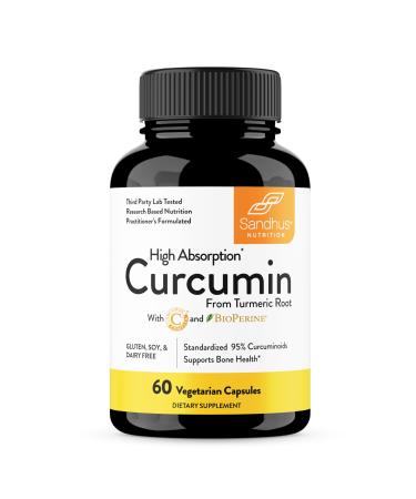 Sandhu's Curcumin C3 Complex with BioPerine 60 Capsules | Non-GMO | High Absorption from Turmeric Root