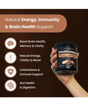 NutraChamps Organic Mushroom Powder - 10-in-1 Complex - Mushroom Supplement Powder Blend for Memory, Focus & Immune Support - 8oz (8.0 OZ, Mushroom Blend) - Buy Online on GoSupps.com